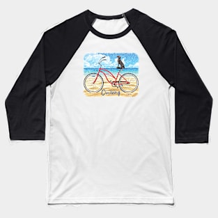 Cruising: Dog on a Bike on the Beach Baseball T-Shirt